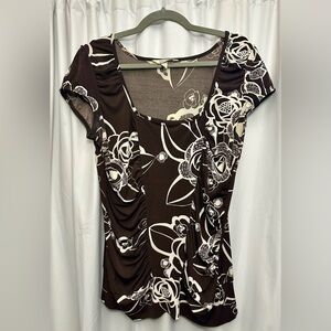 Speechless floral top, brown and ivory XL
